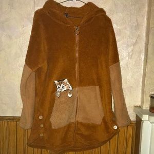 Fluffy brown just fashion now zip up hoodie